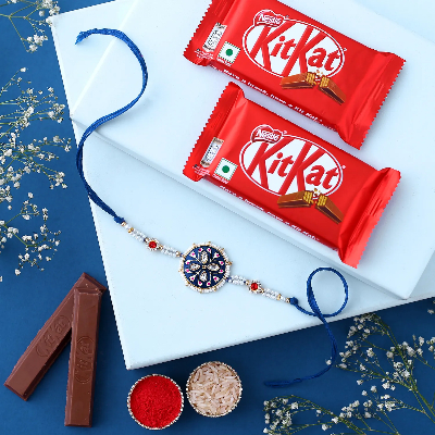 Sneh Meenakari Kundan Beads Rakhi & Kitkat