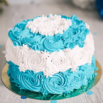  Blue Floral Vanilla Cream Cake